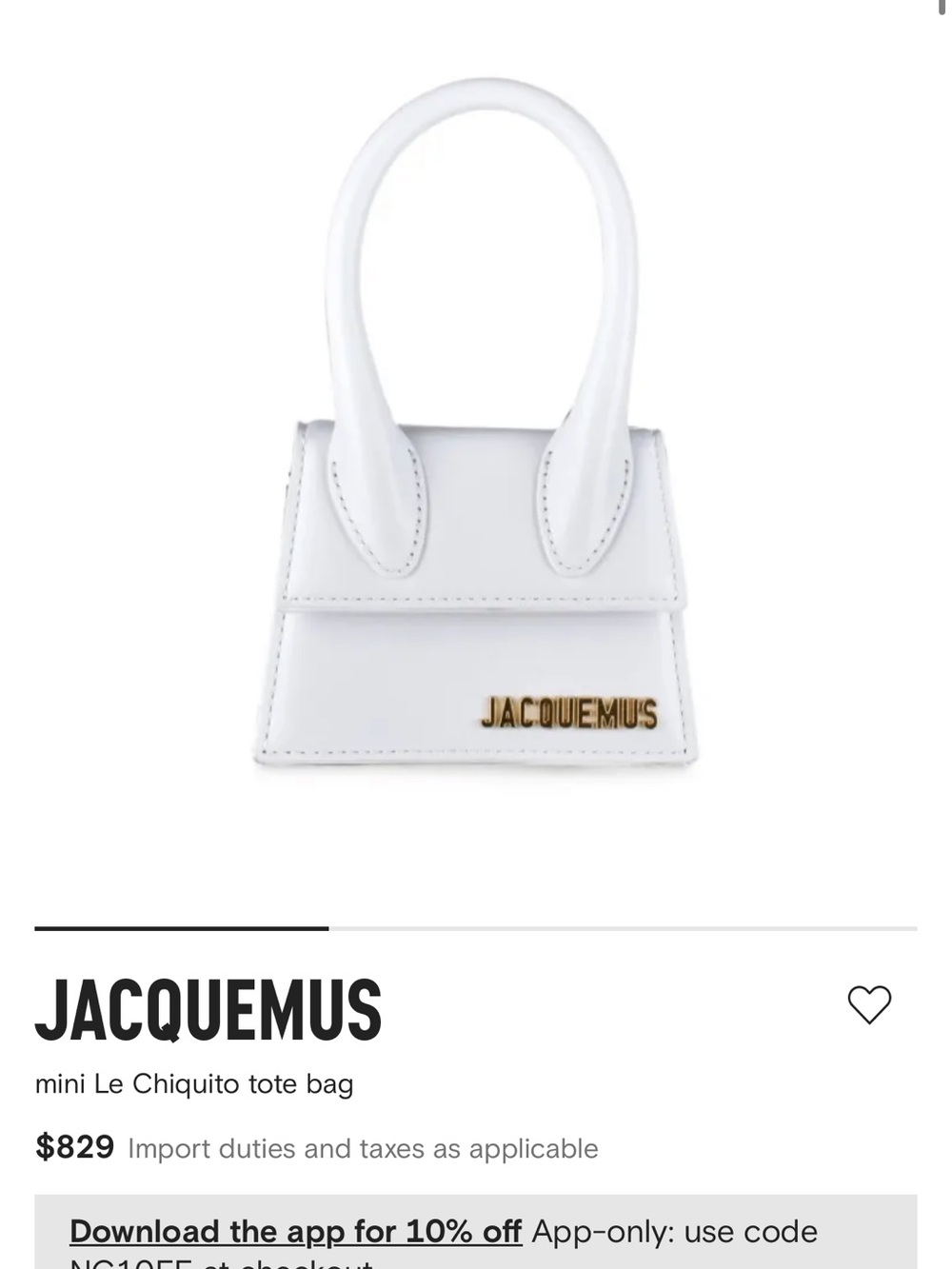 Jacquemus Mini Le Chiquito Tote Bag in White with Gold Logo